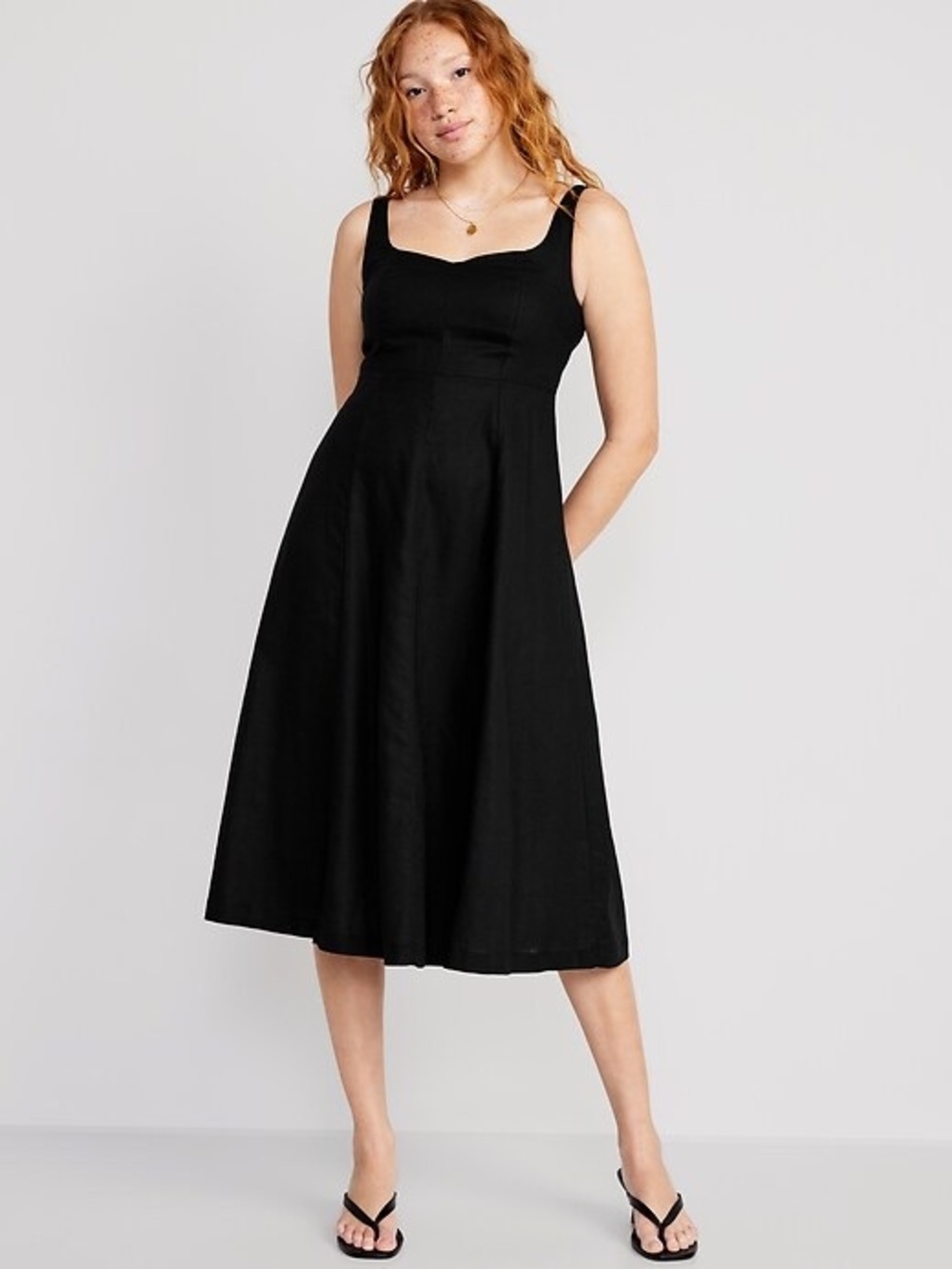 Linen Old Navy Black -Neck Midi Dress